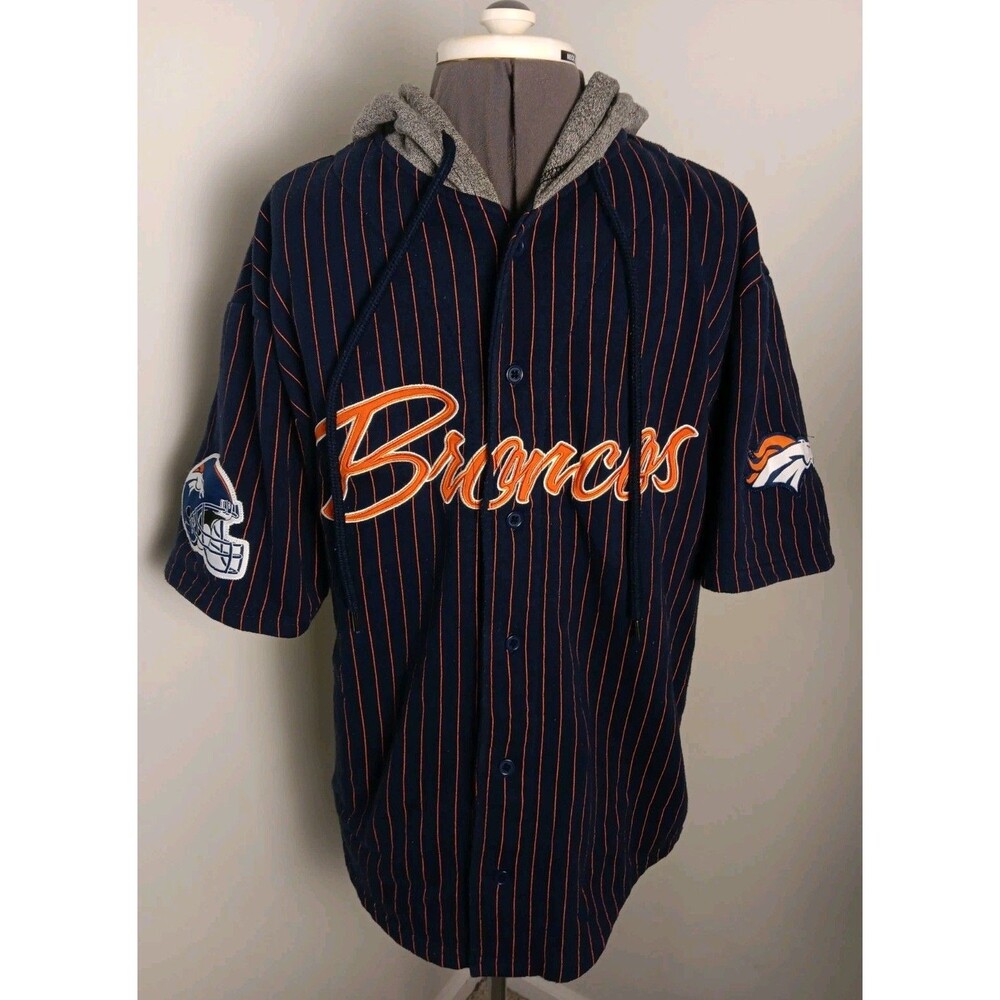 NFL Denver Broncos Hooded ButtonUp Striped Short Sleeve Soft Cotton Jersey Small